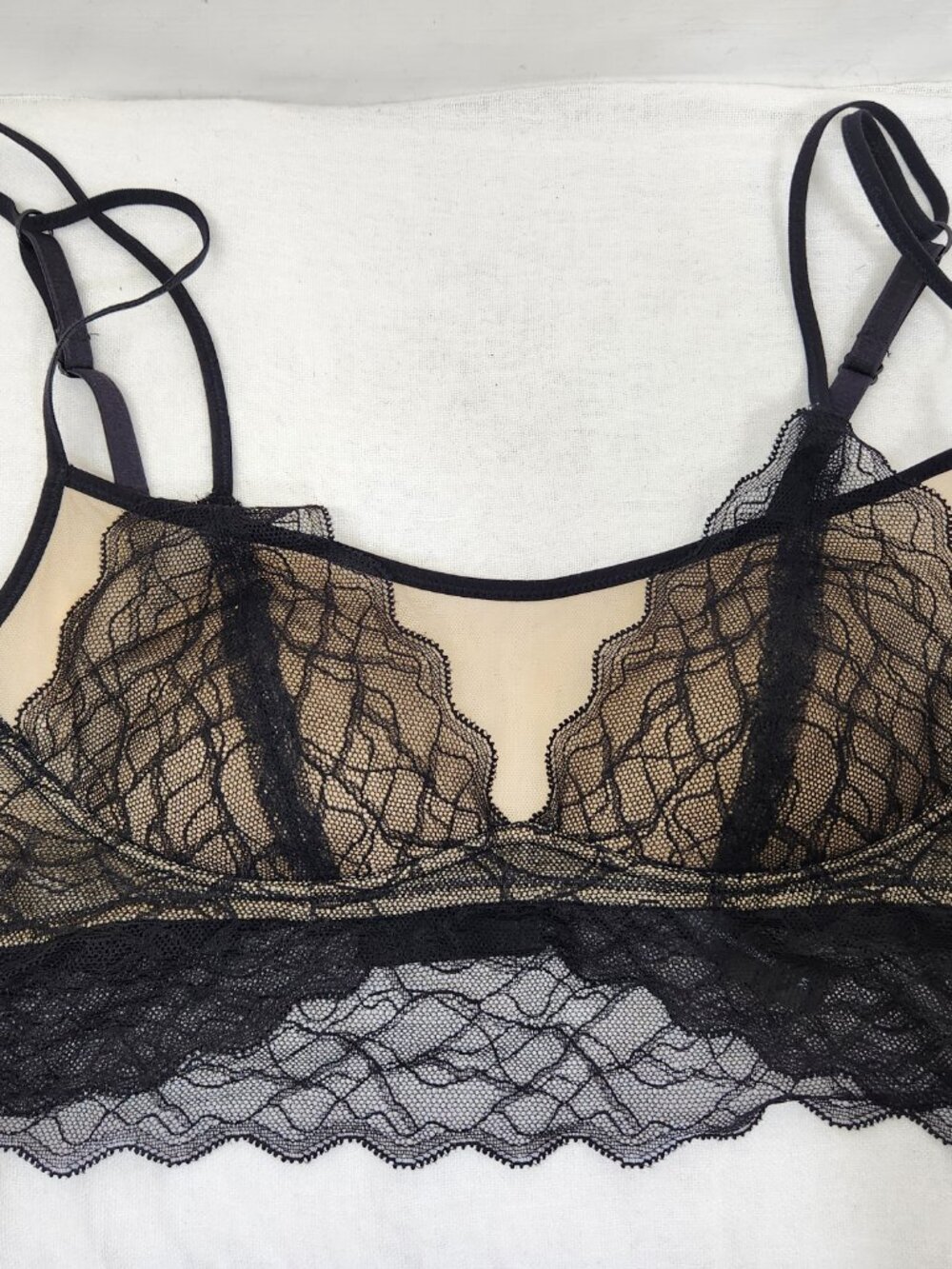 SilRiver Womens Medium Black 100% Silk Bralette Black Lace